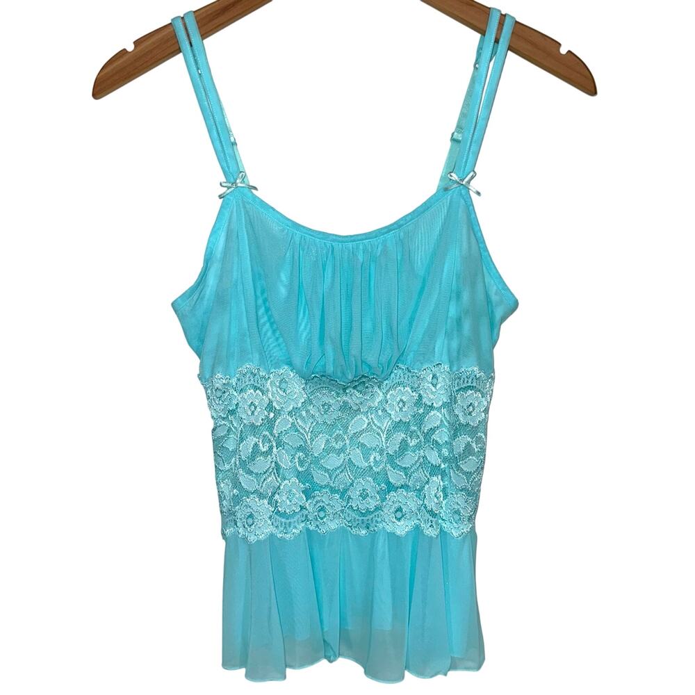 Cabernet Y2K Fairy Baby Blue Sheer Mesh & Lace Babydoll Lingerie Tank Top Size M